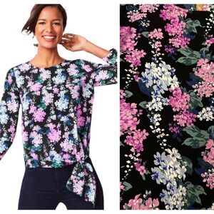 Talbots Side-Tie Blouse Floral Petite Size Small Black